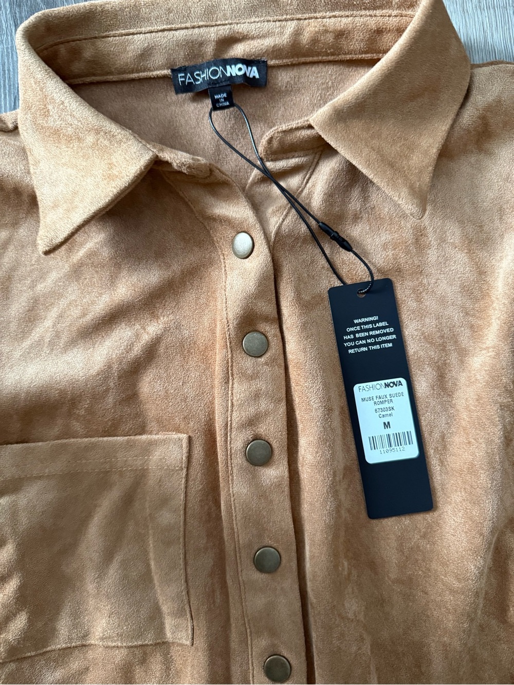 Fashion Nova Camel Suede-Look Two-Piece Romper Set - Picture 7 of 8